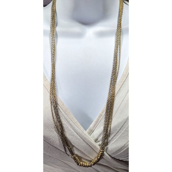 Vintage Brutalist Chain And Coil Beaded Silver And Gold Tone Necklace - Picture 3 of 6